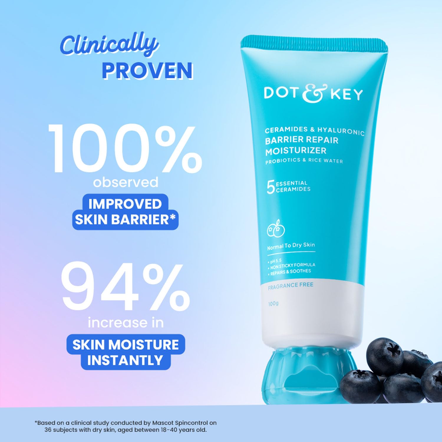 DOT & KEY Barrier Repair Moisturizer for Face, 50g, with 5 Ceramides, Hyaluronic Acid, Japanese Rice Water, Non-Comedogenic -