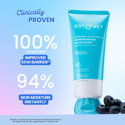 DOT & KEY Barrier Repair Moisturizer for Face, 50g, with 5 Ceramides, Hyaluronic Acid, Japanese Rice Water, Non-Comedogenic -