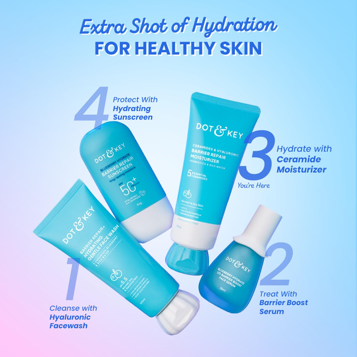 DOT & KEY Barrier Repair Moisturizer for Face, 50g, with 5 Ceramides, Hyaluronic Acid, Japanese Rice Water, Non-Comedogenic -