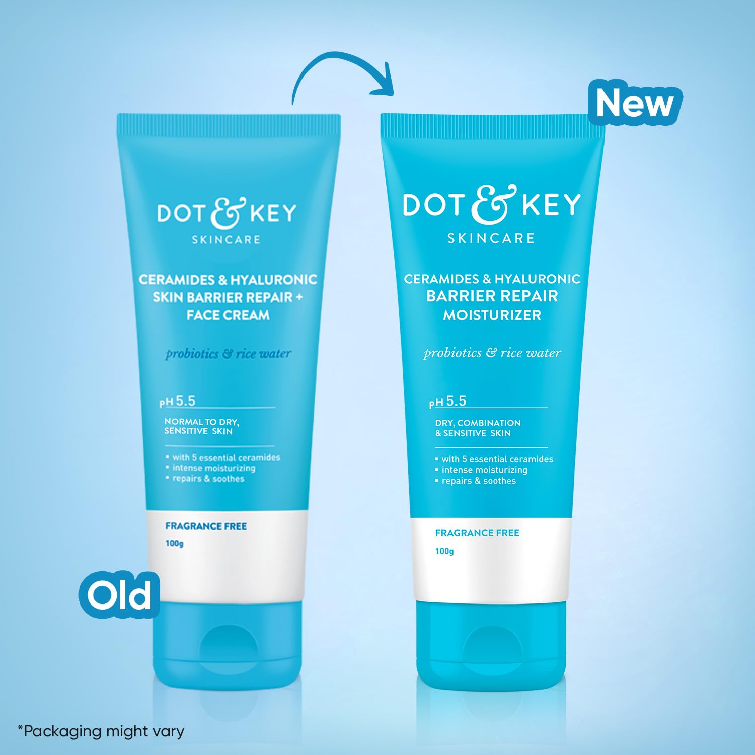 DOT & KEY Barrier Repair Moisturizer for Face, 50g, with 5 Ceramides, Hyaluronic Acid, Japanese Rice Water, Non-Comedogenic -