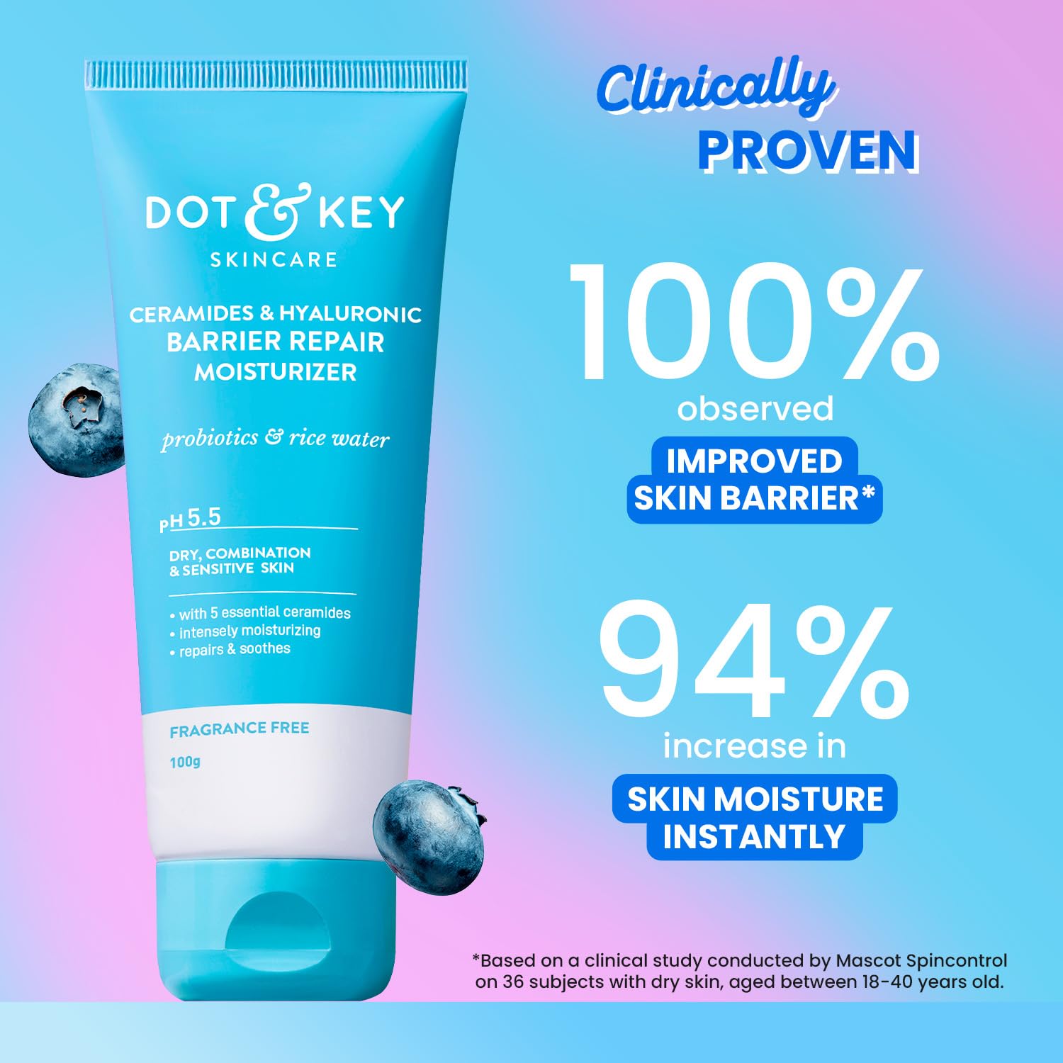 DOT & KEY Barrier Repair Moisturizer for Face, 50g, with 5 Ceramides, Hyaluronic Acid, Japanese Rice Water, Non-Comedogenic -