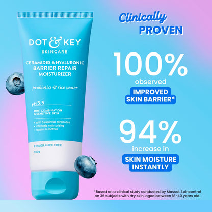 DOT & KEY Barrier Repair Moisturizer for Face, 50g, with 5 Ceramides, Hyaluronic Acid, Japanese Rice Water, Non-Comedogenic -