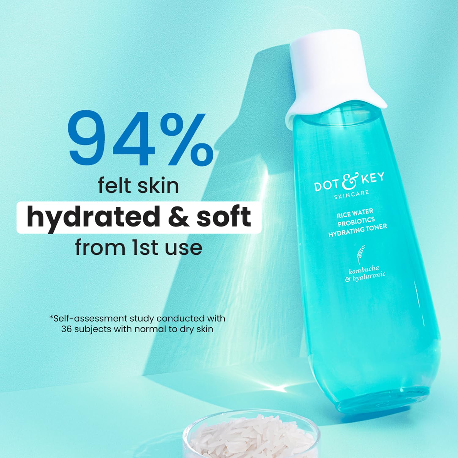 Dot & Key Rice Water Hydrating Toner with Hyaluronic Acid and Probiotics, 150ml, Alcohol-Free Facial Toner for All Skin Types