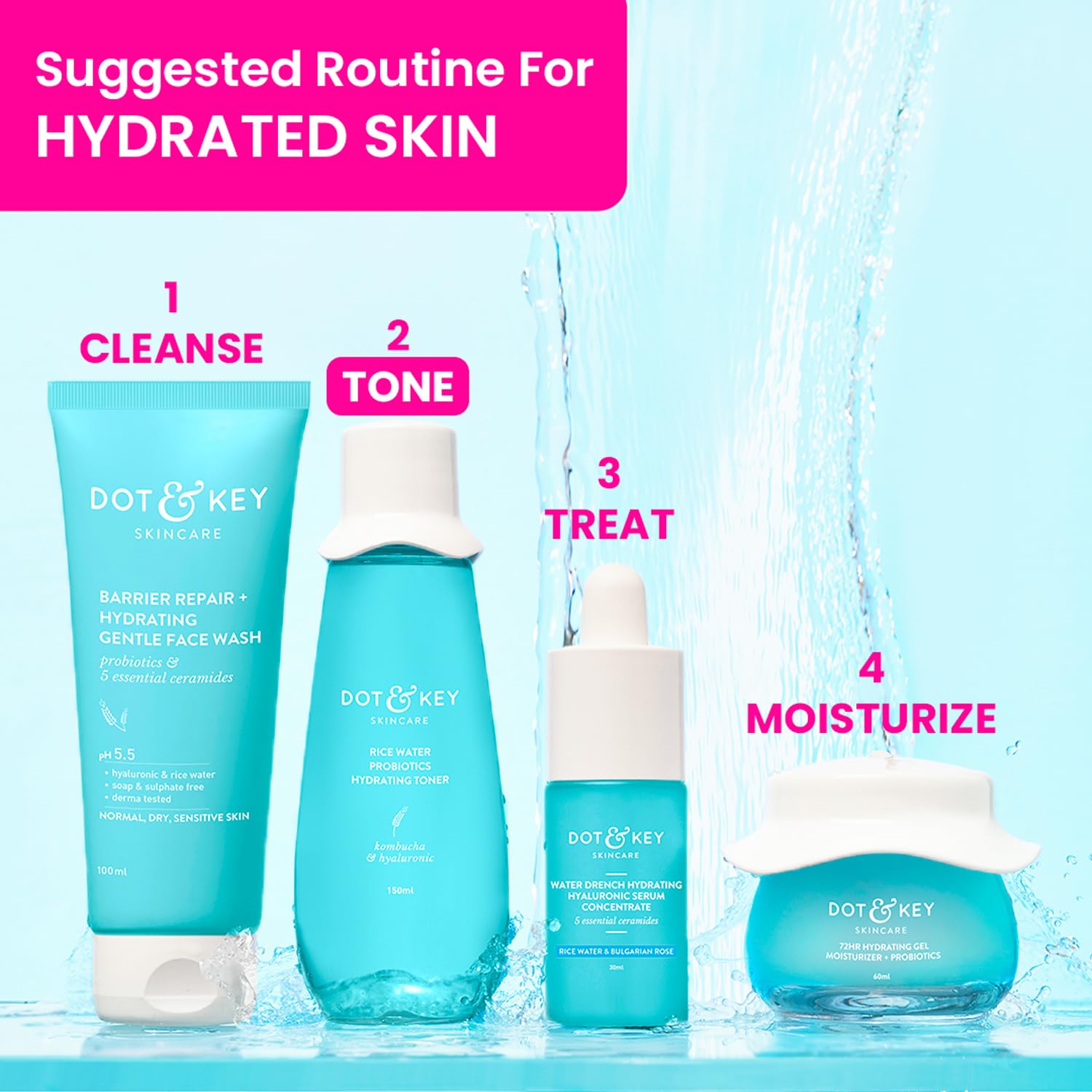 Dot & Key Rice Water Hydrating Toner with Hyaluronic Acid and Probiotics, 150ml, Alcohol-Free Facial Toner for All Skin Types