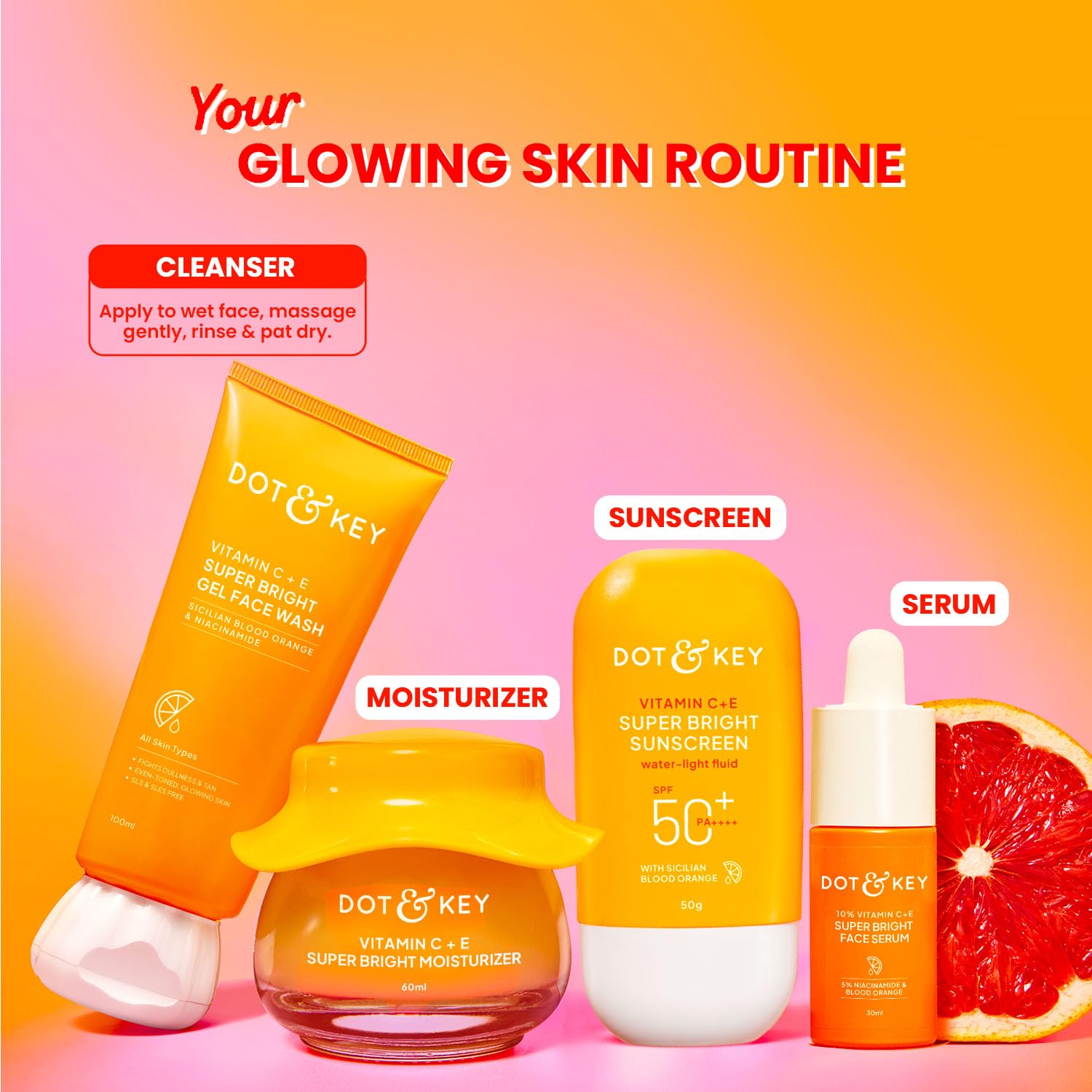 DOT & KEY Vitamin C + E Super Bright Gel Face Wash, Sulfate-Free Cleanser for All Skin Types - ingredients panel