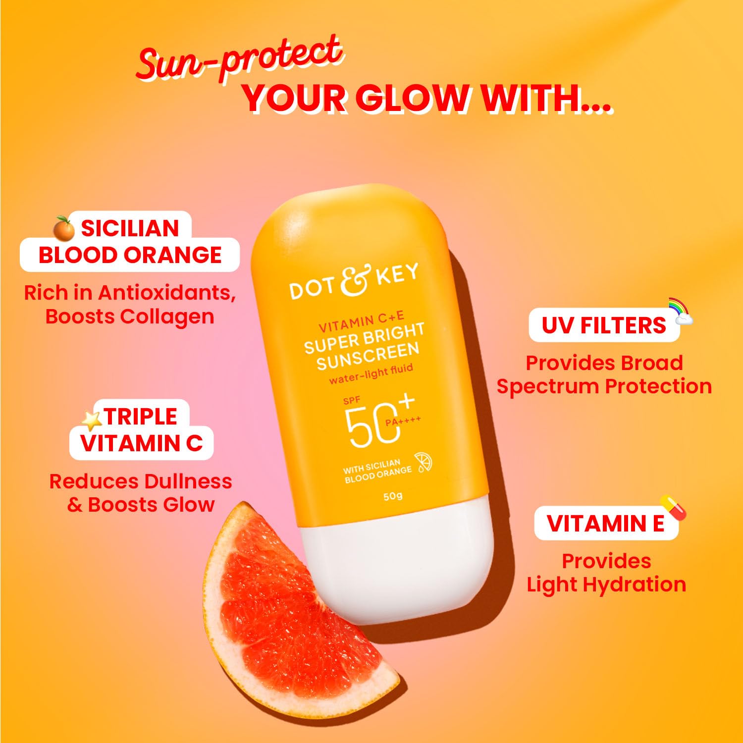DOT & KEY Vitamin C+E Super Bright Sunscreen SPF 50+ PA++++ Water-Light Fluid - ingredients panel (17)
