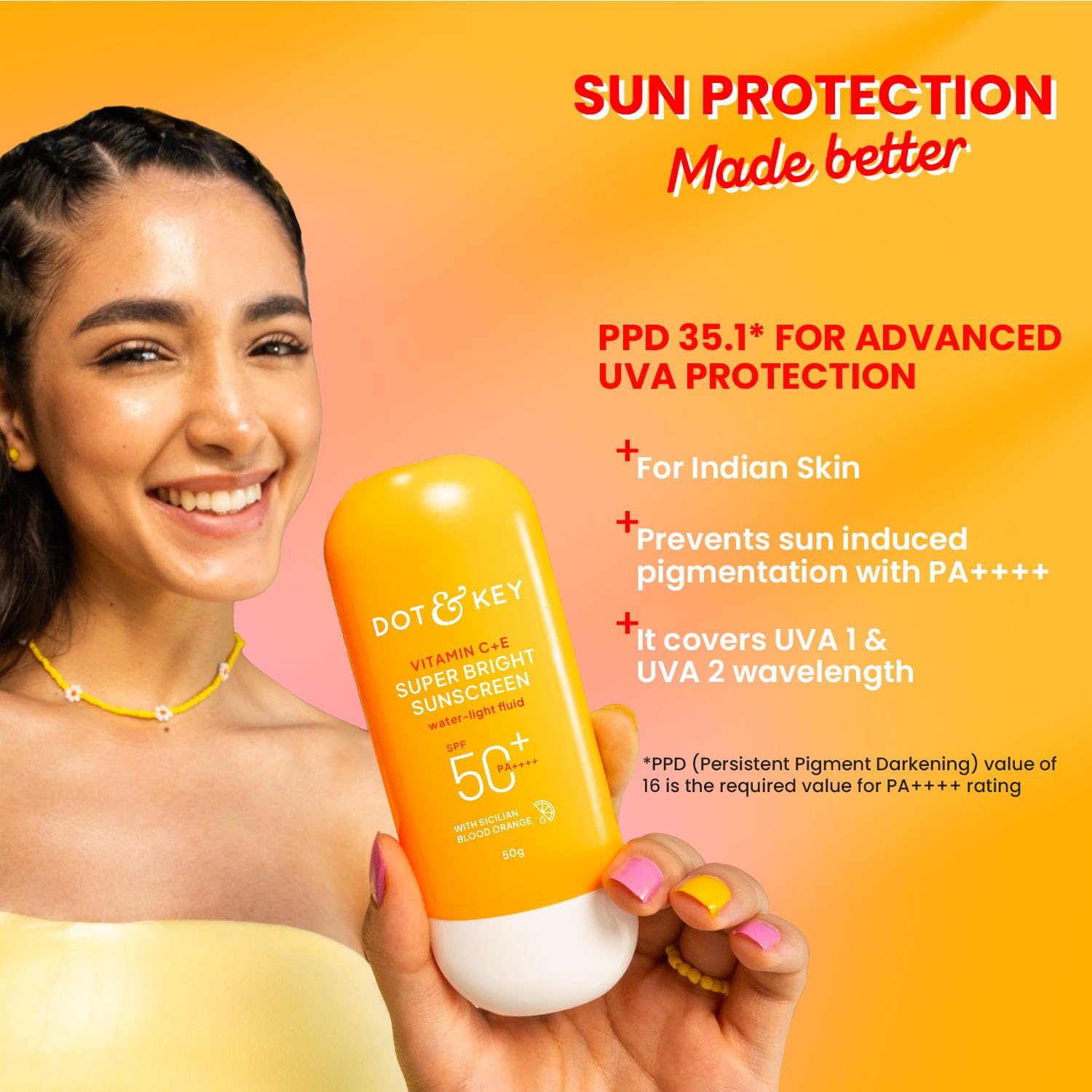 DOT & KEY Vitamin C+E Super Bright Sunscreen SPF 50+ PA++++ Water-Light Fluid - label detail