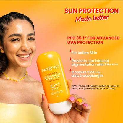 DOT & KEY Vitamin C+E Super Bright Sunscreen SPF 50+ PA++++ Water-Light Fluid - label detail