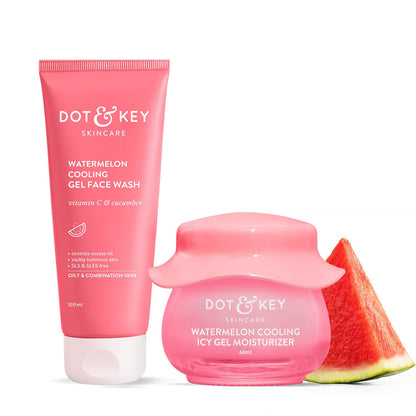 DOT & KEY Watermelon Cooling Gel Facewash and Icy Gel Moisturizer Combo, 100ml + 60ml, for Normal, Combination and Oily Skin
