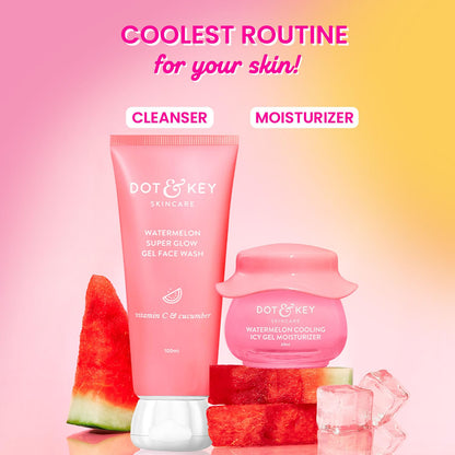 DOT & KEY Watermelon Cooling Gel Facewash and Icy Gel Moisturizer Combo, 100ml + 60ml, for Normal, Combination and Oily Skin 