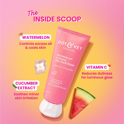 DOT & KEY Watermelon Cooling Gel Facewash and Icy Gel Moisturizer Combo, 100ml + 60ml, for Normal, Combination and Oily Skin 