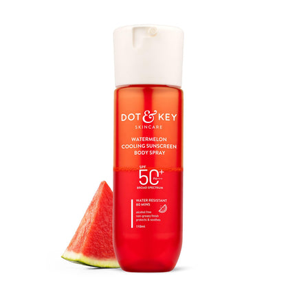 DOT & KEY Watermelon Cooling Sunscreen Body Spray, SPF 50 PA+++, 110ml, Broad Spectrum UVA/UVB, Alcohol-Free, Non-Greasy