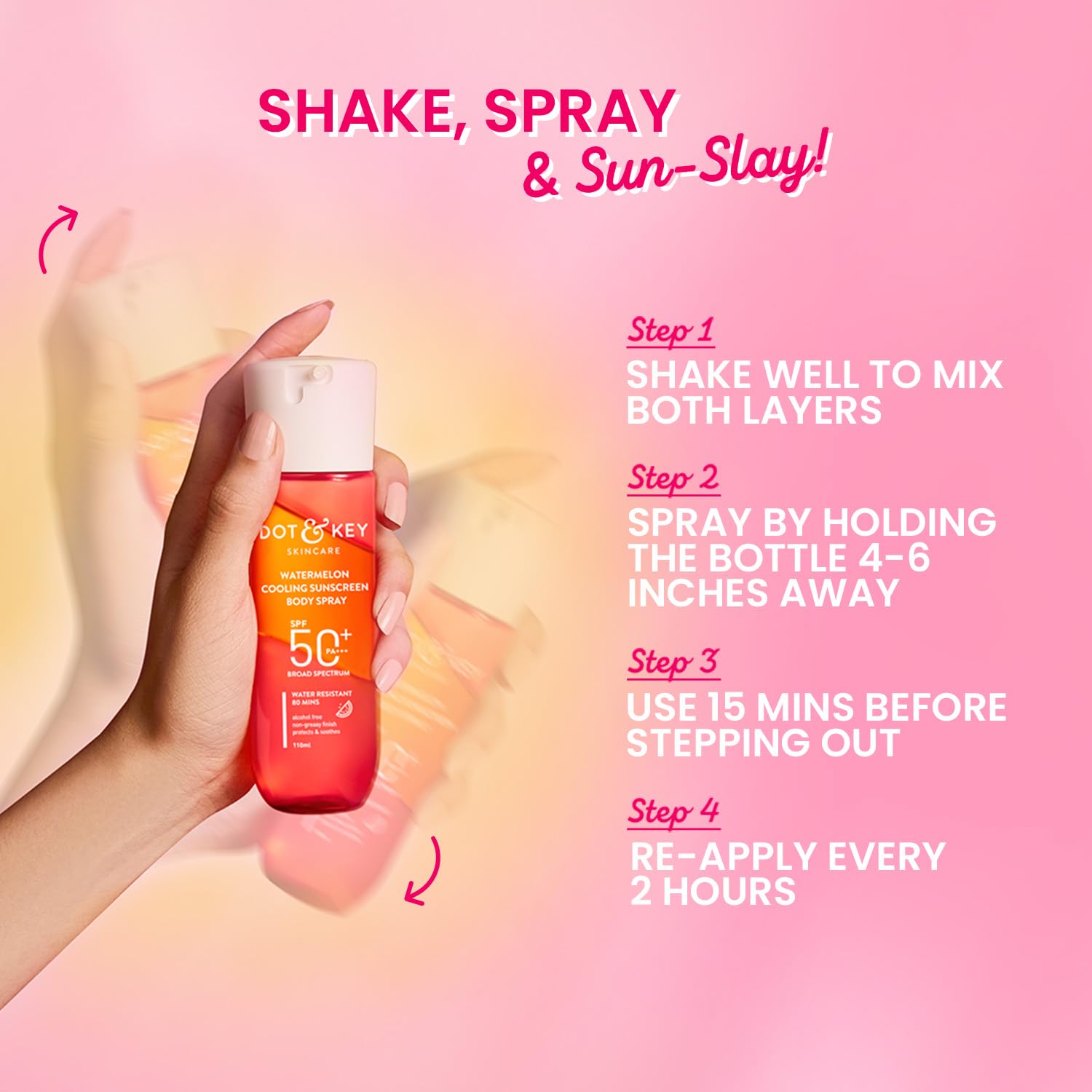 DOT & KEY Watermelon Cooling Sunscreen Body Spray, SPF 50 PA+++, 110ml, Broad Spectrum UVA/UVB, Alcohol-Free, Non-Greasy - in