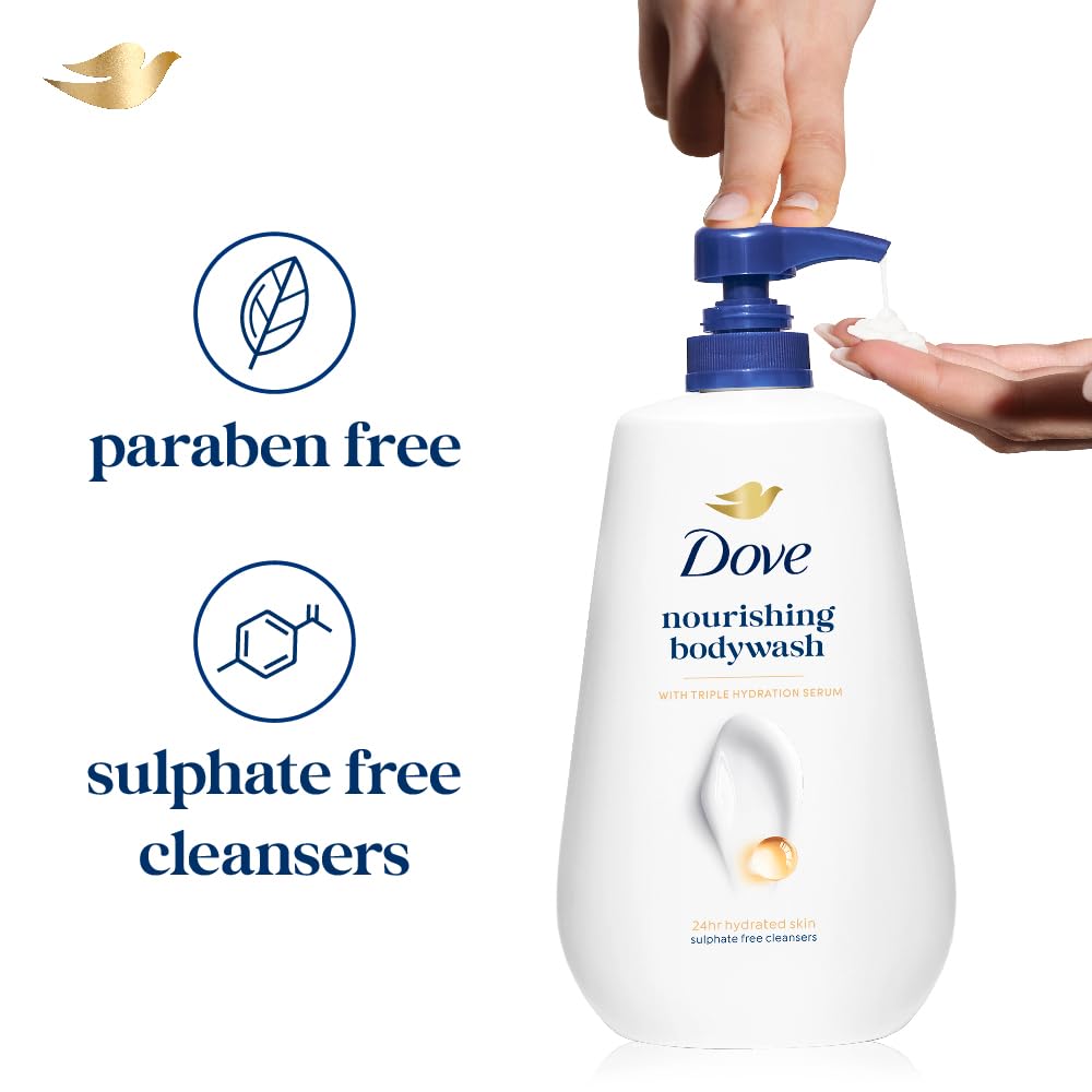 Dove Nourishing Bodywash, 825ml, Paraben-Free Sulphate-Free Body Wash Gel with Triple Hydration Serum - ingredients panel