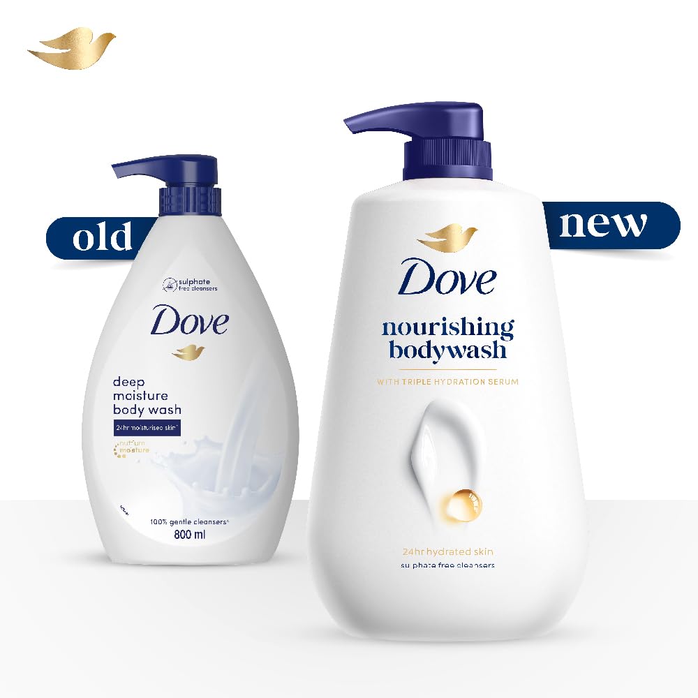 Dove Nourishing Bodywash, 825ml, Paraben-Free Sulphate-Free Body Wash Gel with Triple Hydration Serum - close-up detail