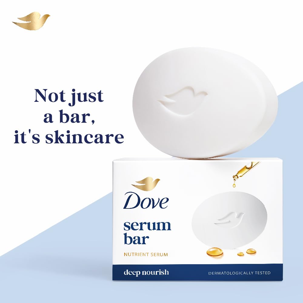 Dove Serum Bar Deep Nourish Solid Soap with Nutrient Serum, 125g x 5 Bars, pH Balanced, Paraben-Free, Sulfate-Free - front vi