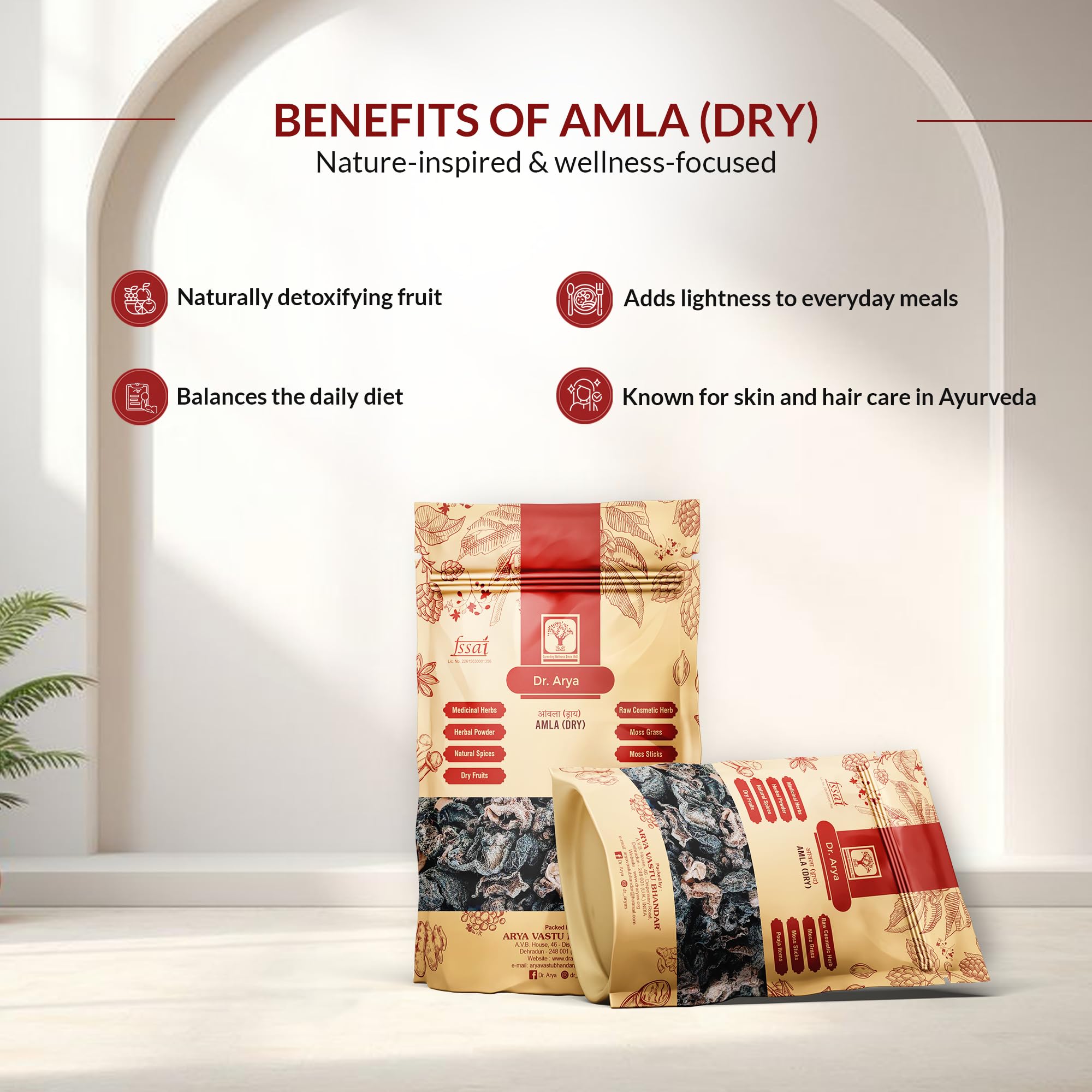 DR ARYA Dry Amla, 100g, Whole Dried Gooseberry Pieces, Seed-Free, No Salt - back view