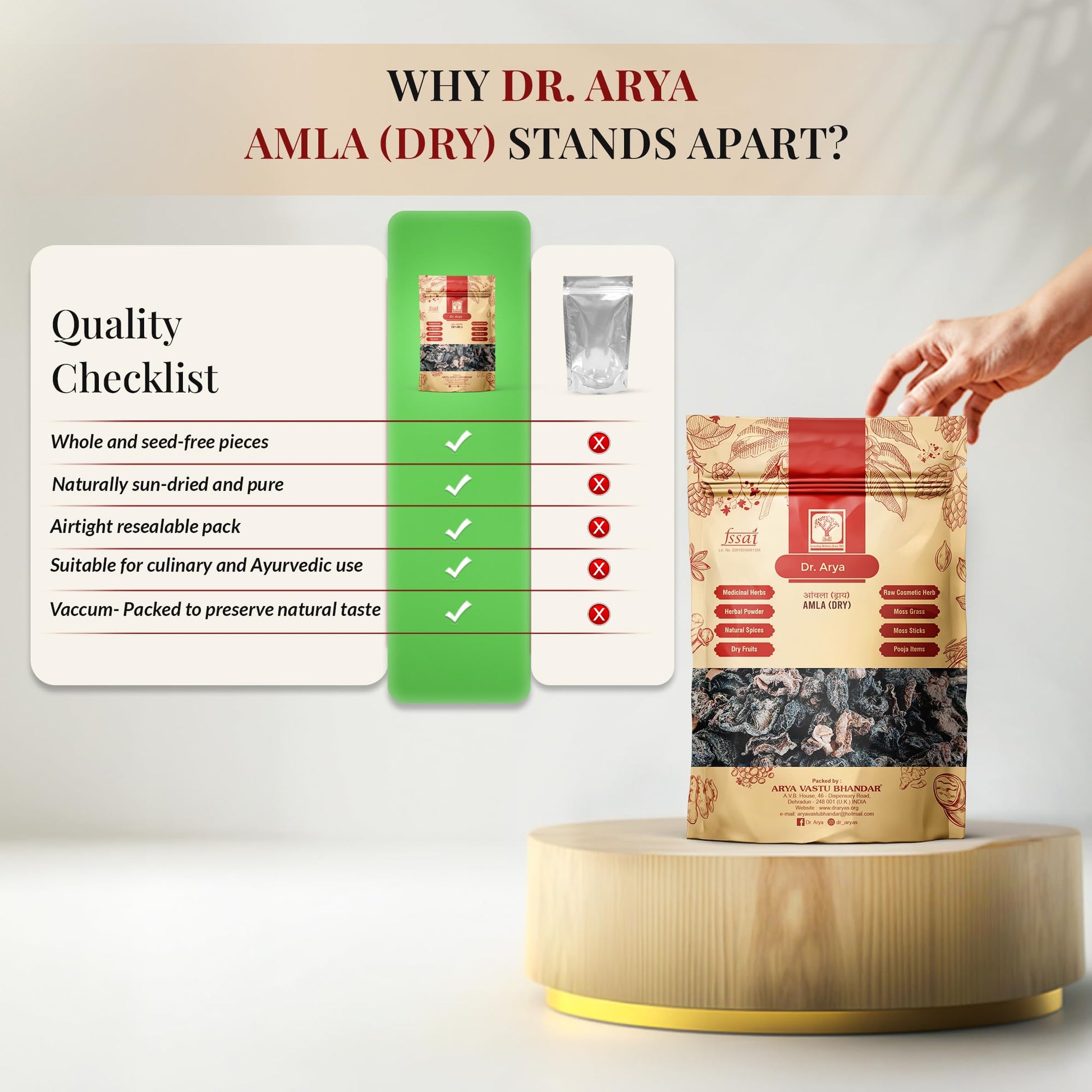 DR ARYA Dry Amla, 100g, Whole Dried Gooseberry Pieces, Seed-Free, No Salt - close-up detail