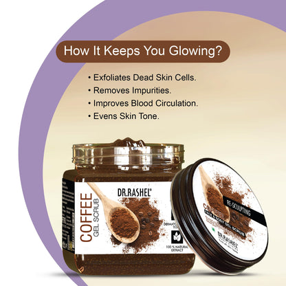 DR.RASHEL Coffee Gel Scrub for Face & Body with Coffee & Walnut Beads, 380ml - packaging