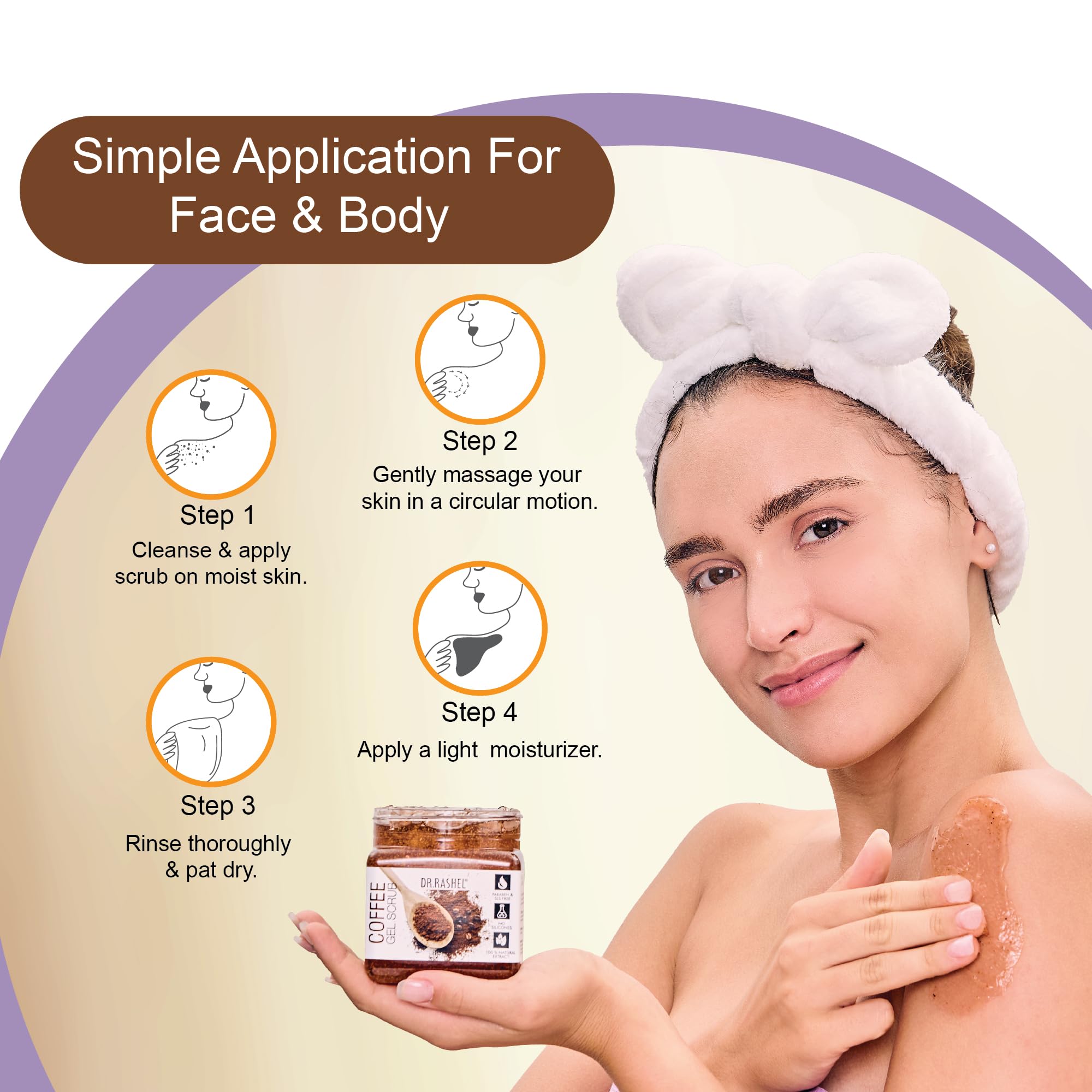 DR.RASHEL Coffee Gel Scrub for Face & Body with Coffee & Walnut Beads, 380ml - close-up detail
