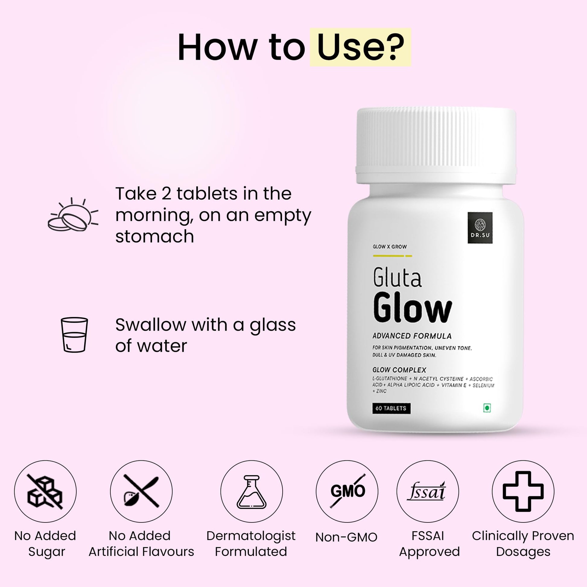 Dr.Su Gluta Glow Liposomal Glutathione Supplement, 500mg L-Glutathione with Vitamin C E Zinc Selenium NAC, 60 Capsules - in u