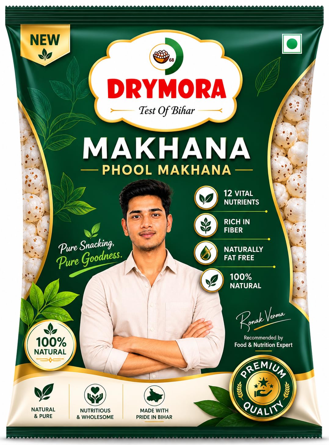 DRYMORA Plain Makhana, Puffed Snack, Gluten Free, Natural Fox Nuts, Multiple Sizes Available