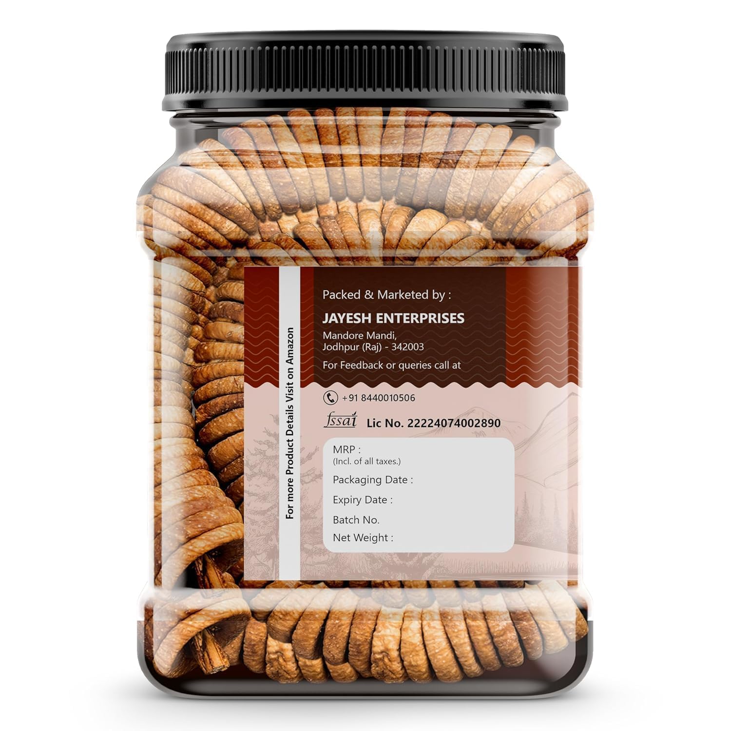 Earthy Eats Afghani Anjeer Soft Dried Figs, 1kg Jar, No Added Sugar, Non-GMO, Preservative-Free - back view
