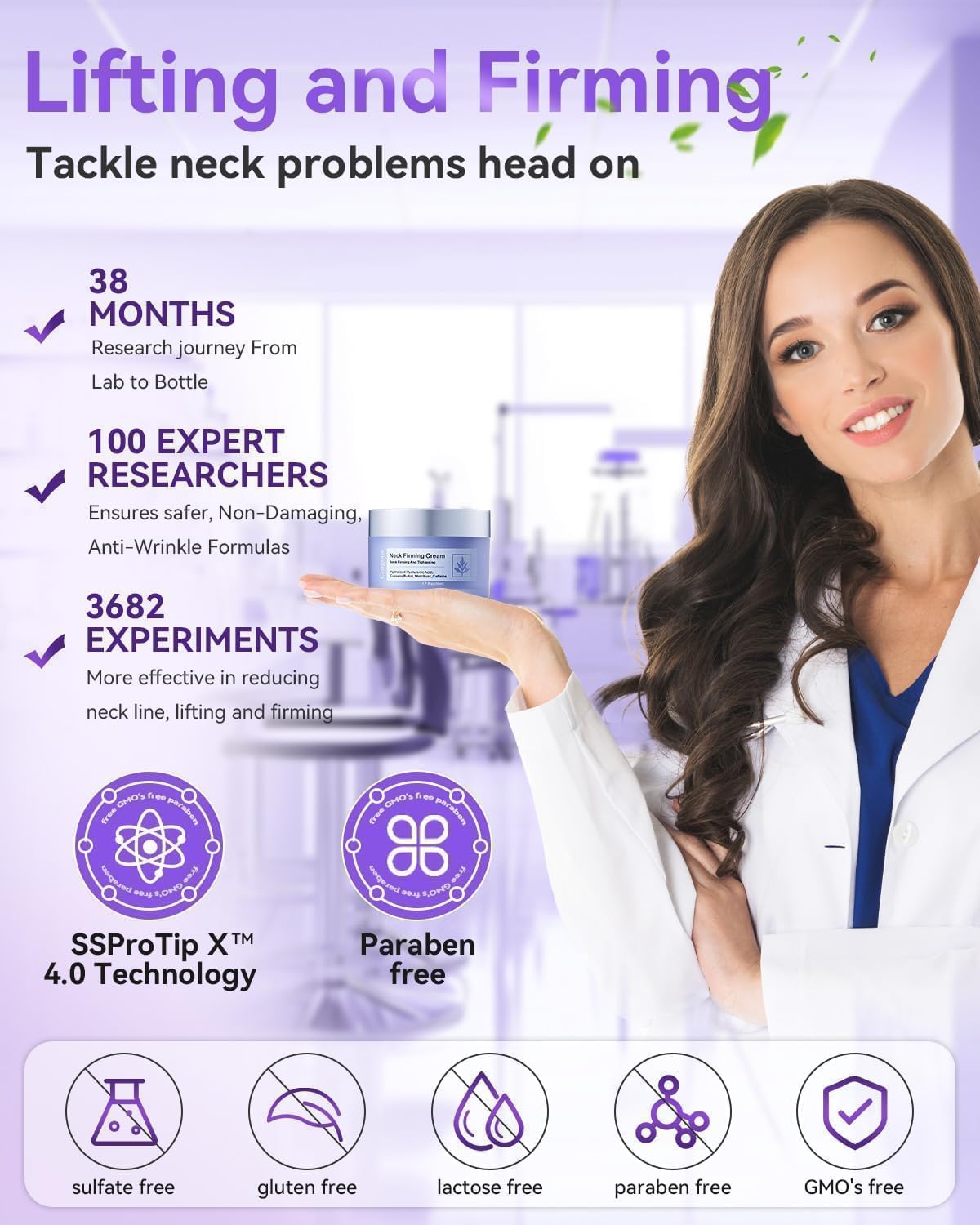 Easiqo Neck Cream with Hyaluronic Acid, Cupuaçu Butter, Matridust and Caffeine, 100g - label detail
