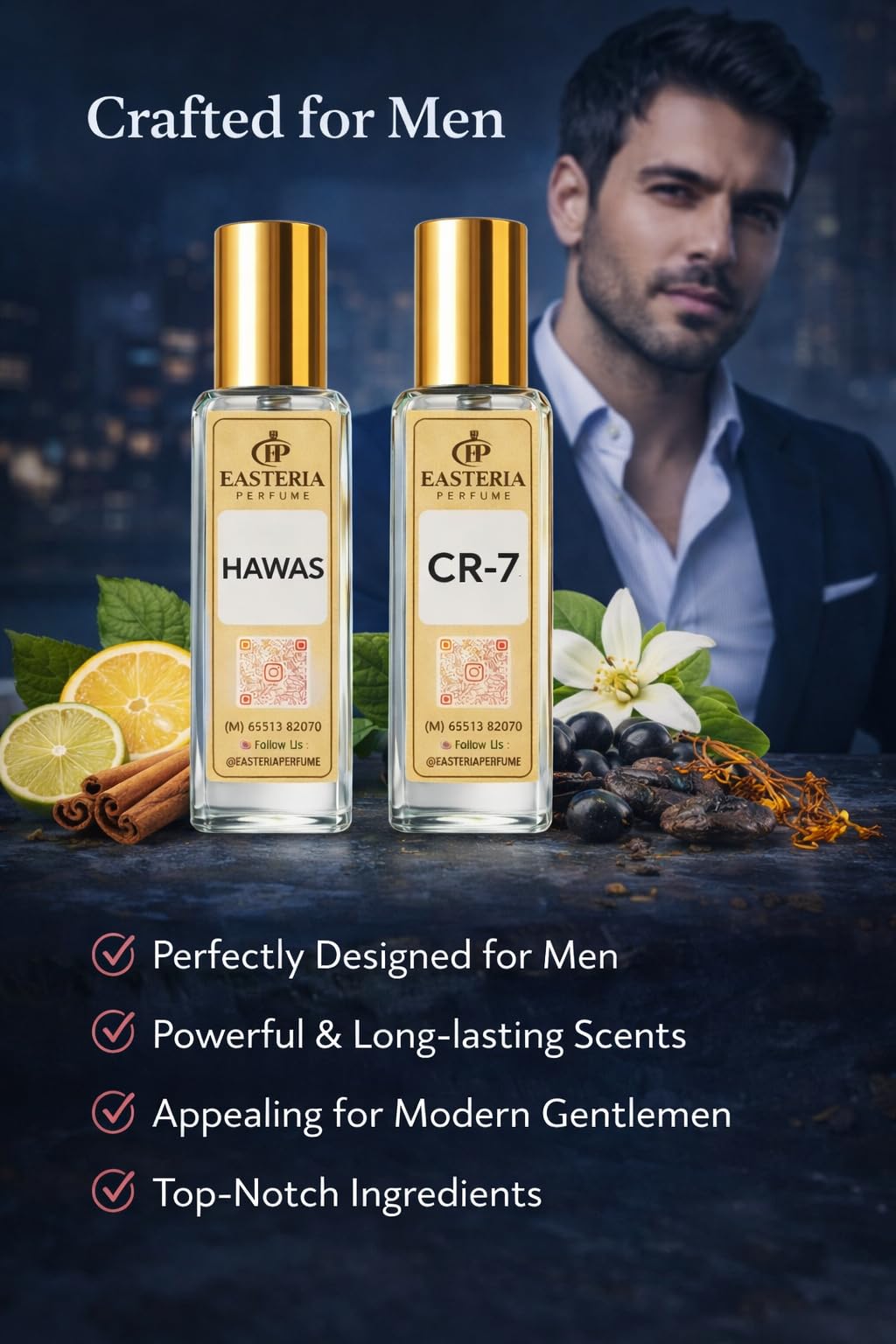 EASTERIA PERFUME Hawas & CR7 Inspired Perfume Combo Pack for Men, 20ml x 2, Fresh Aquatic & Sporty Fragrance Set - front view