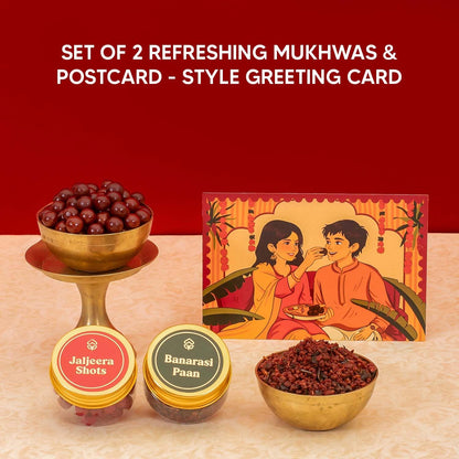Eat Better Co Sneh Rakhi Gift Hamper for Brother, 11 Items, 2 Rakhis, Chocolate Laddoos, Millet Bhel, Roli-Chawal, Mukhwas - 