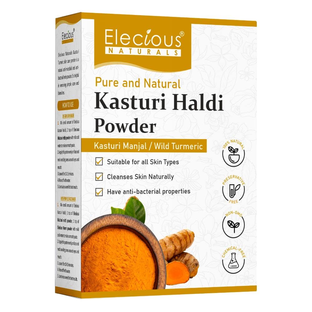 Elecious Kasturi Haldi Powder, Triple-Filtered Microfine Wild Turmeric Face Pack, 100g