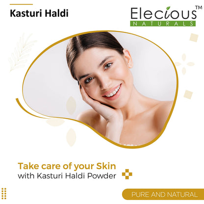 Elecious Kasturi Haldi Powder, Triple-Filtered Microfine Wild Turmeric Face Pack, 100g - front view