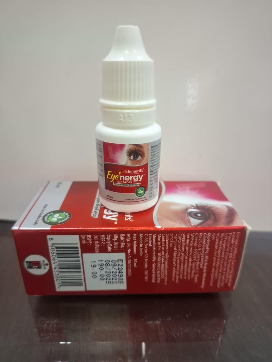 Elements Wellness Eye Nergy Eye Drops, 10ml, Ayurvedic Eye Drops - back view