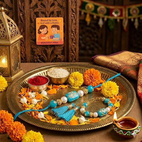 ELIKRAFT Decorative Fridge Magnet for Refrigerator Decor | Free Blue Stone Lumba Rakhi Set for Bhaiya Bhabhi with Rakhi for B
