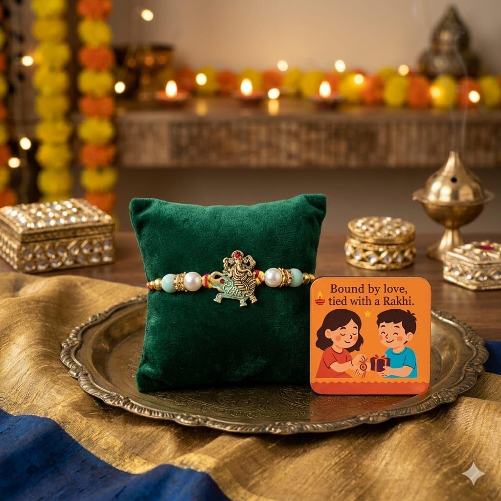 ELIKRAFT Decorative Fridge Magnet for Refrigerator Decor | Free Blue Stone Lumba Rakhi Set for Bhaiya Bhabhi with Rakhi for B