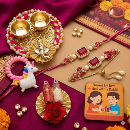 ELIKRAFT Decorative Fridge Magnet for Refrigerator Decor | Free Blue Stone Lumba Rakhi Set for Bhaiya Bhabhi with Rakhi for B