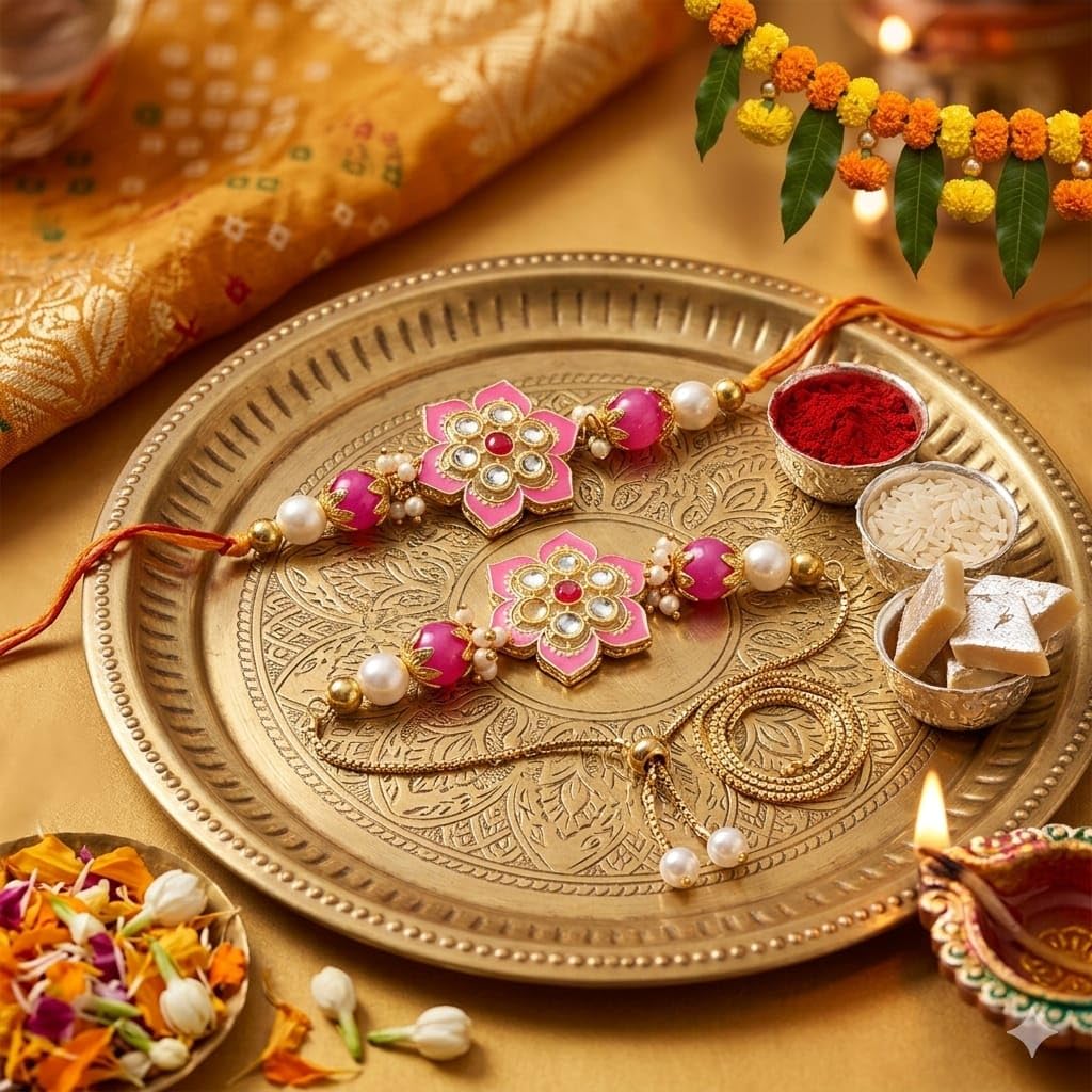 ELIKRAFT Decorative Fridge Magnet for Refrigerator Decor | Free Blue Stone Lumba Rakhi Set for Bhaiya Bhabhi with Rakhi for B
