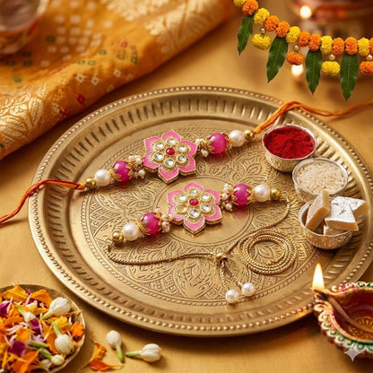 ELIKRAFT Decorative Fridge Magnet for Refrigerator Decor | Free Blue Stone Lumba Rakhi Set for Bhaiya Bhabhi with Rakhi for B