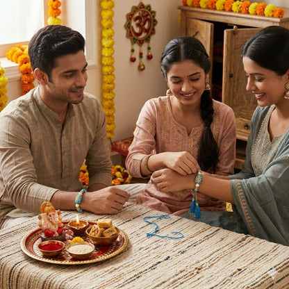 ELIKRAFT Decorative Fridge Magnet for Refrigerator Decor | Free Blue Stone Lumba Rakhi Set for Bhaiya Bhabhi with Rakhi for B