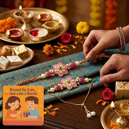 ELIKRAFT Decorative Fridge Magnet for Refrigerator Decor | Free Blue Stone Lumba Rakhi Set for Bhaiya Bhabhi with Rakhi for B