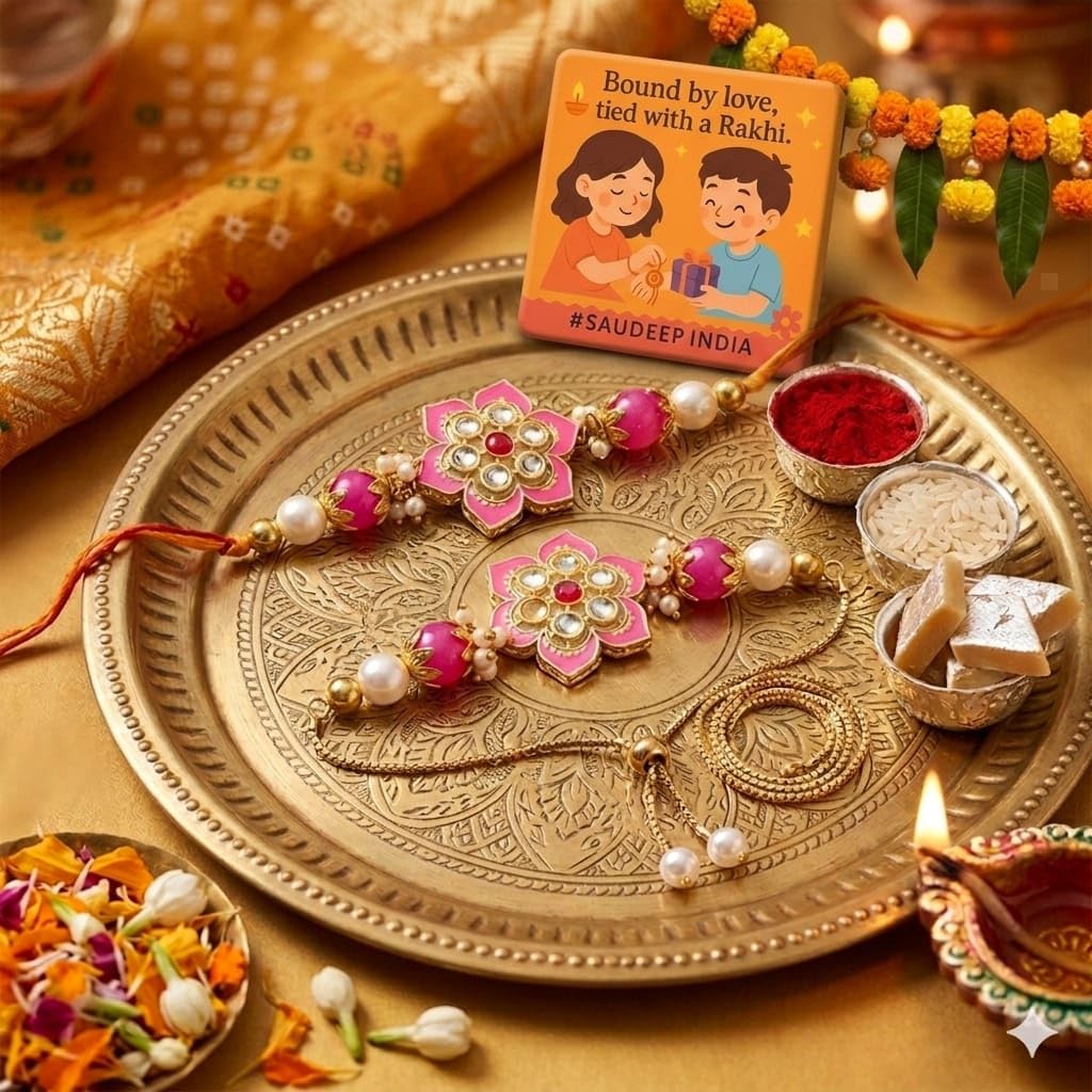 ELIKRAFT Decorative Fridge Magnet for Refrigerator Decor | Free Blue Stone Lumba Rakhi Set for Bhaiya Bhabhi with Rakhi for B
