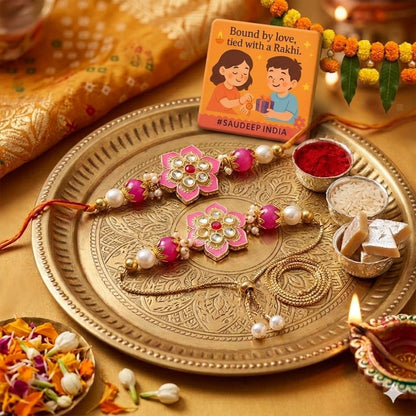 ELIKRAFT Decorative Fridge Magnet for Refrigerator Decor | Free Blue Stone Lumba Rakhi Set for Bhaiya Bhabhi with Rakhi for B