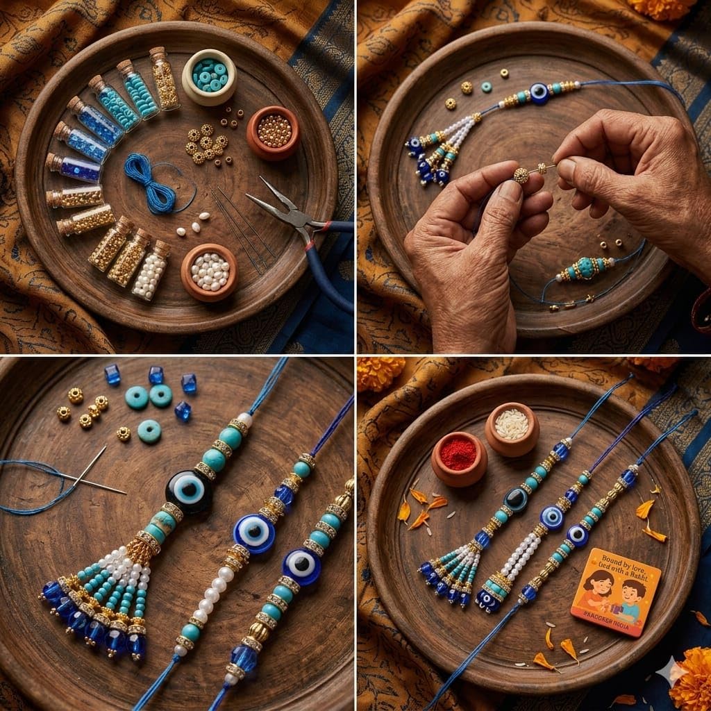 ELIKRAFT Decorative Fridge Magnet for Refrigerator Decor | Free Blue Stone Lumba Rakhi Set for Bhaiya Bhabhi with Rakhi for B