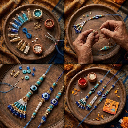 ELIKRAFT Decorative Fridge Magnet for Refrigerator Decor | Free Blue Stone Lumba Rakhi Set for Bhaiya Bhabhi with Rakhi for B