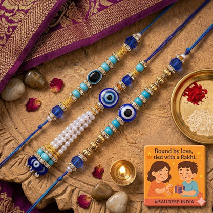 ELIKRAFT Decorative Fridge Magnet for Refrigerator Decor | Free Blue Stone Lumba Rakhi Set for Bhaiya Bhabhi with Rakhi for B