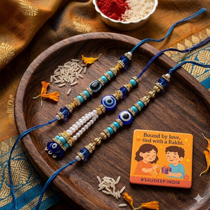 ELIKRAFT Decorative Fridge Magnet for Refrigerator Decor | Free Blue Stone Lumba Rakhi Set for Bhaiya Bhabhi with Rakhi for B