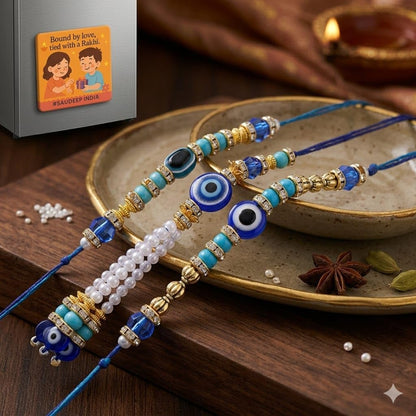 ELIKRAFT Decorative Fridge Magnet for Refrigerator Decor | Free Blue Stone Lumba Rakhi Set for Bhaiya Bhabhi with Rakhi for B