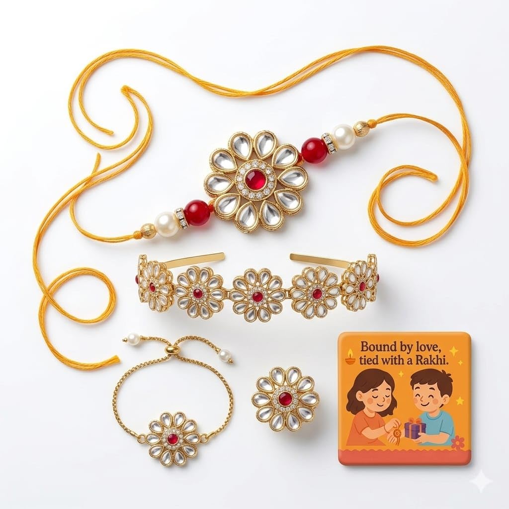 ELIKRAFT Decorative Fridge Magnet for Refrigerator Decor | Free Blue Stone Lumba Rakhi Set for Bhaiya Bhabhi with Rakhi for B