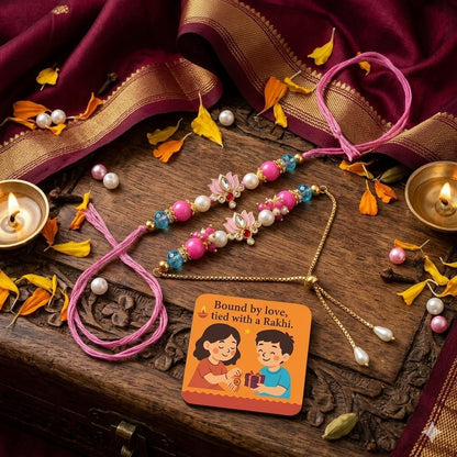 ELIKRAFT Decorative Fridge Magnet for Refrigerator Decor | Free Blue Stone Lumba Rakhi Set for Bhaiya Bhabhi with Rakhi for B