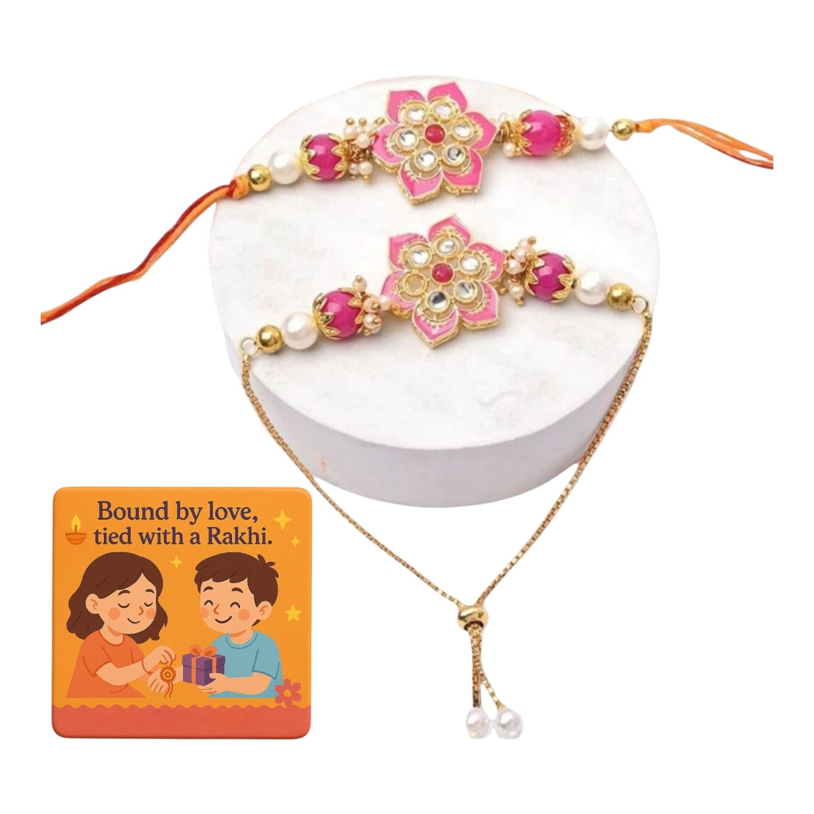 ELIKRAFT Decorative Fridge Magnet for Refrigerator Decor | Free Blue Stone Lumba Rakhi Set for Bhaiya Bhabhi with Rakhi for B